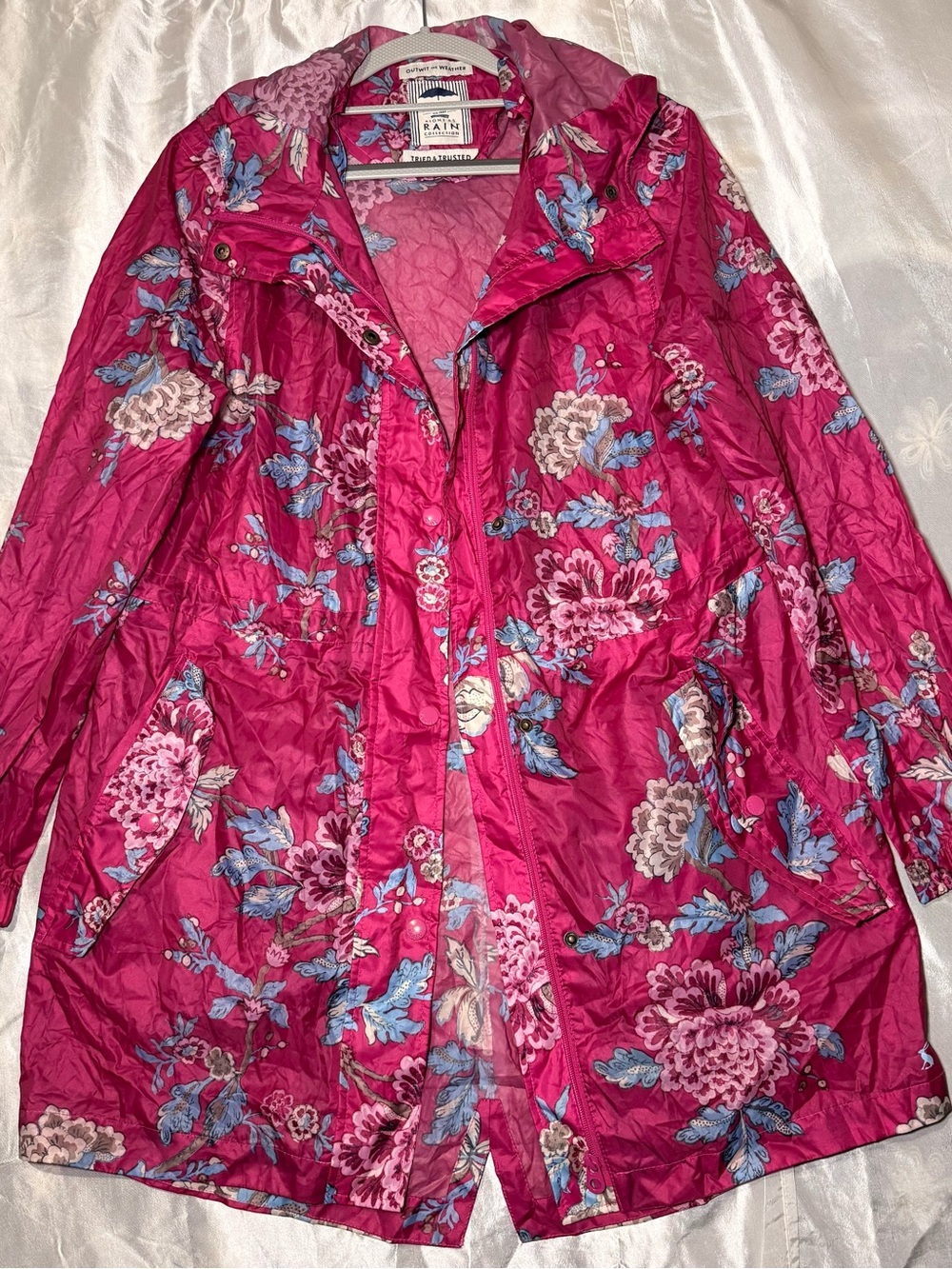 Joules Right as Rain Women's 8 Rain Coat Go Lightly Bright Pink Floral Hooded
